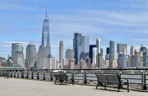 The view of the New York skyline from Liberty State in Jersey City New Jersey